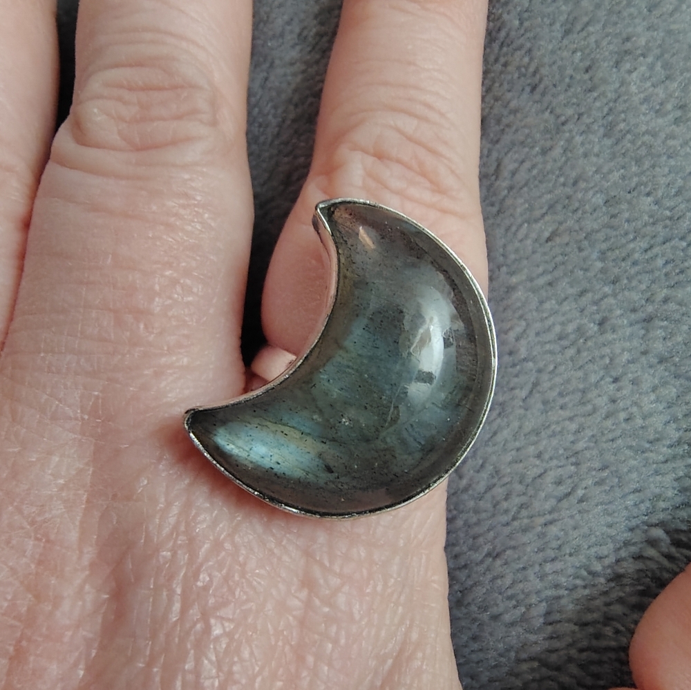 Labradorite Crescent Moon Statement Ring